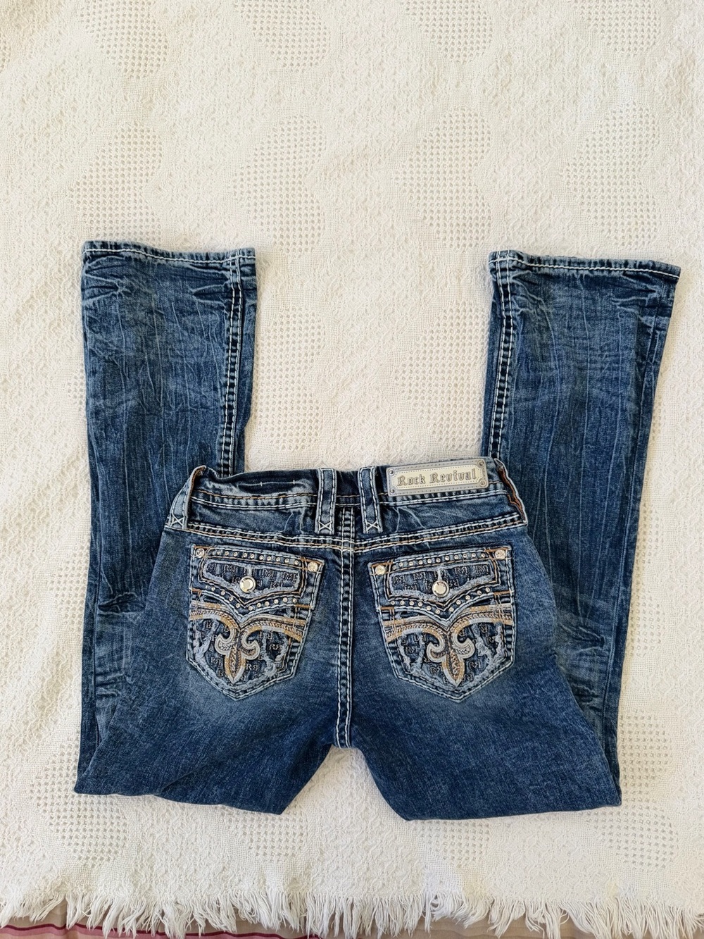 Rock Revival Women's Blue Boot Cut Jeans with Embroidered Back Pockets